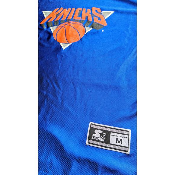 New York Knicks 90s STARTER Reversible AOP Print jersey M blue NBA vintage - Picture 4 of 7